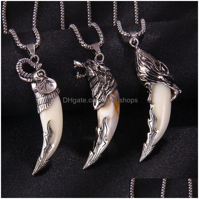 Pendant Necklaces Fashion Wolf Tooth Necklace For Men Long Chain Vintage Jewelry Gift Drop Delivery Jewelry Necklaces Pendants Dhrce