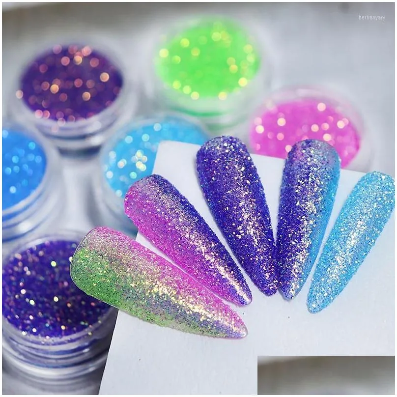 Nail Glitter 6 Colors Conjoined Bottle Starry Chrome Dip Powders Holographic Laser Glitters Dust Pigment Art Decoration Drop Delivery Dhqyp