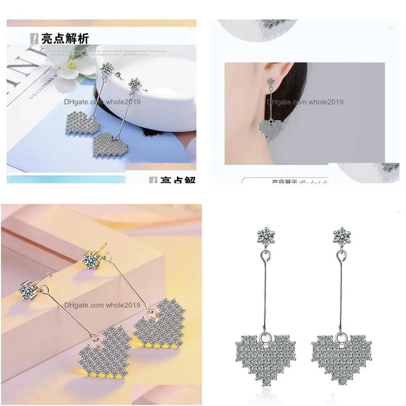 Stud Earrings 2023 Luxury Cz Zircon Womens Heart Hanging Wedding Tassel Cuff Pendant Mujer M Jewelry Drop Delivery Dhx9N
