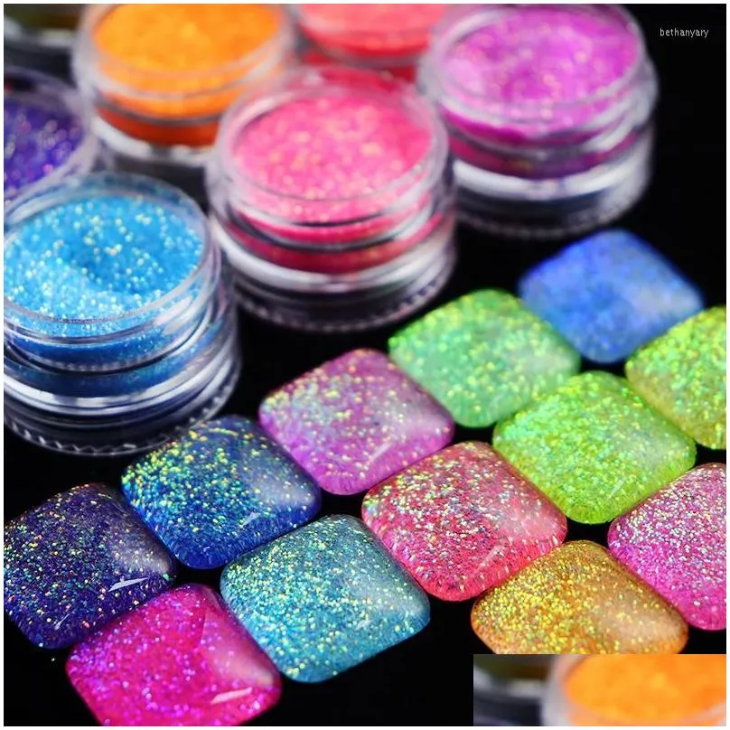 Nail Glitter 6 Colors Conjoined Bottle Starry Chrome Dip Powders Holographic Laser Glitters Dust Pigment Art Decoration Drop Delivery Dhqyp