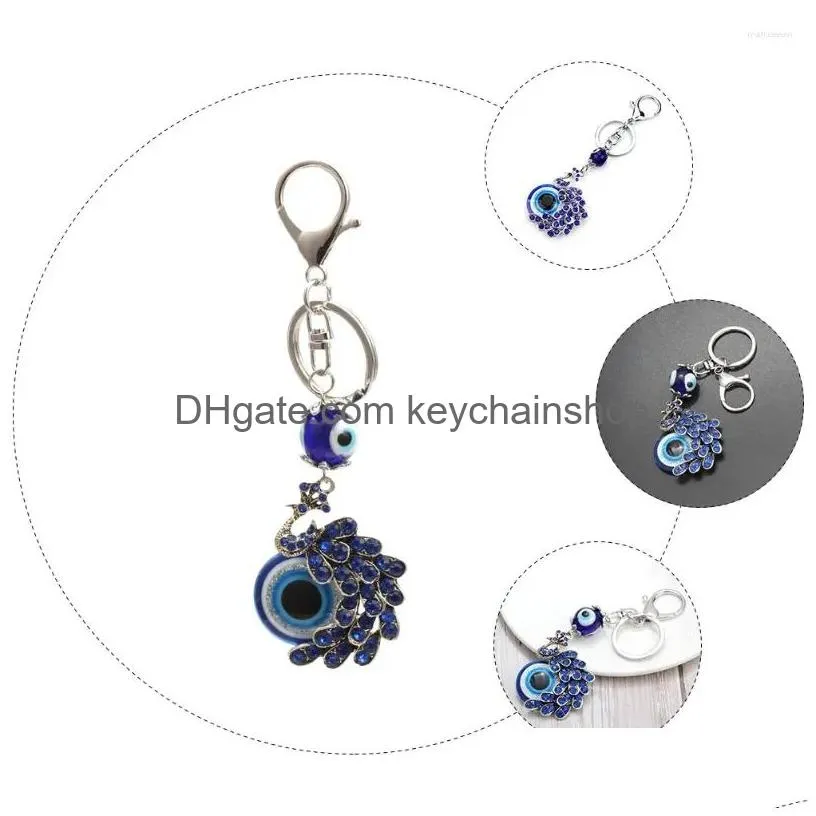 Keychains & Lanyards Keychains Key Chain Keychain Pendant Male Bag Hanging Decor Peacocks Glass Evils Eye Pendants Drop Delivery Fash Dh7L6