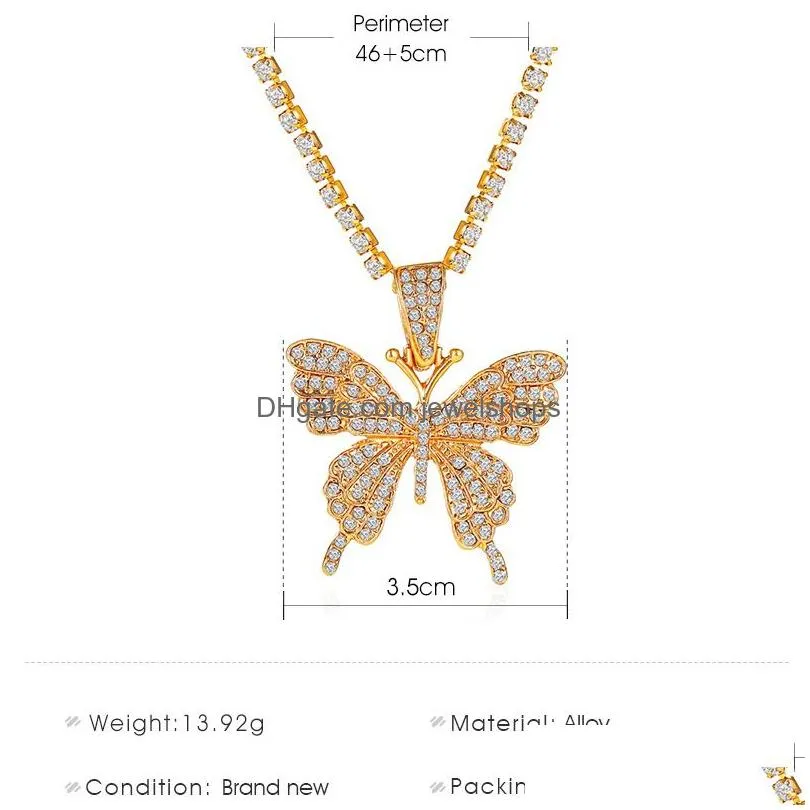 Pendant Necklaces New Bling Butterfly Necklaces For Women Iced Out Crystal Animal Pendant Chains Girls Fashion Jewelry Gift Drop Deliv Dhuhr