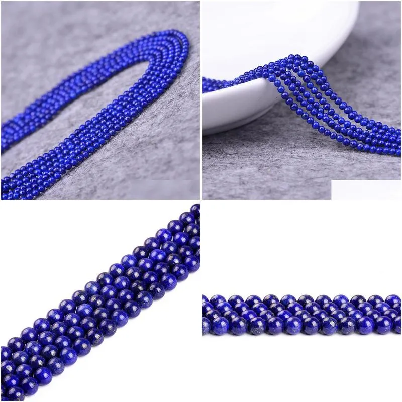 Lapis Lazuli Natural Lapis Lazi Round Loose Beads 4-12 Mm Gemstone For Earring Bracelet And Necklace Diy Jewelry Making Men Drop Deli Dh7Ck