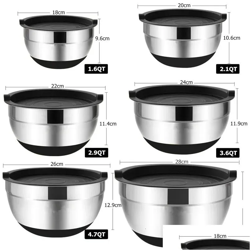 Dinnerware Sets Lmetjma 6 Pcs Mixing Bowls With Lids And Non Slip Bases Stainless Steel Set For Baking Nesting Storage Kc0418 Drop De Dhqvk