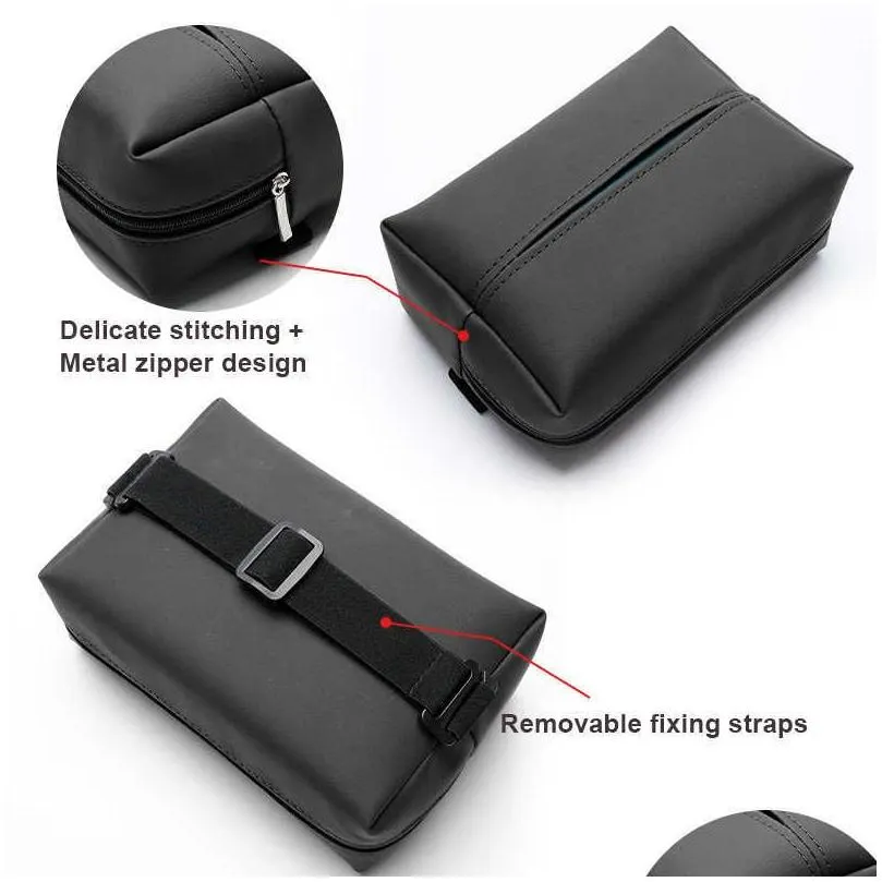 Car Organizer New Car Tissue Box Holder Nappa Leather Center Console Armrest Napkin Sun Visor Backseat Case With Fix Drop Delivery Aut Dhp87