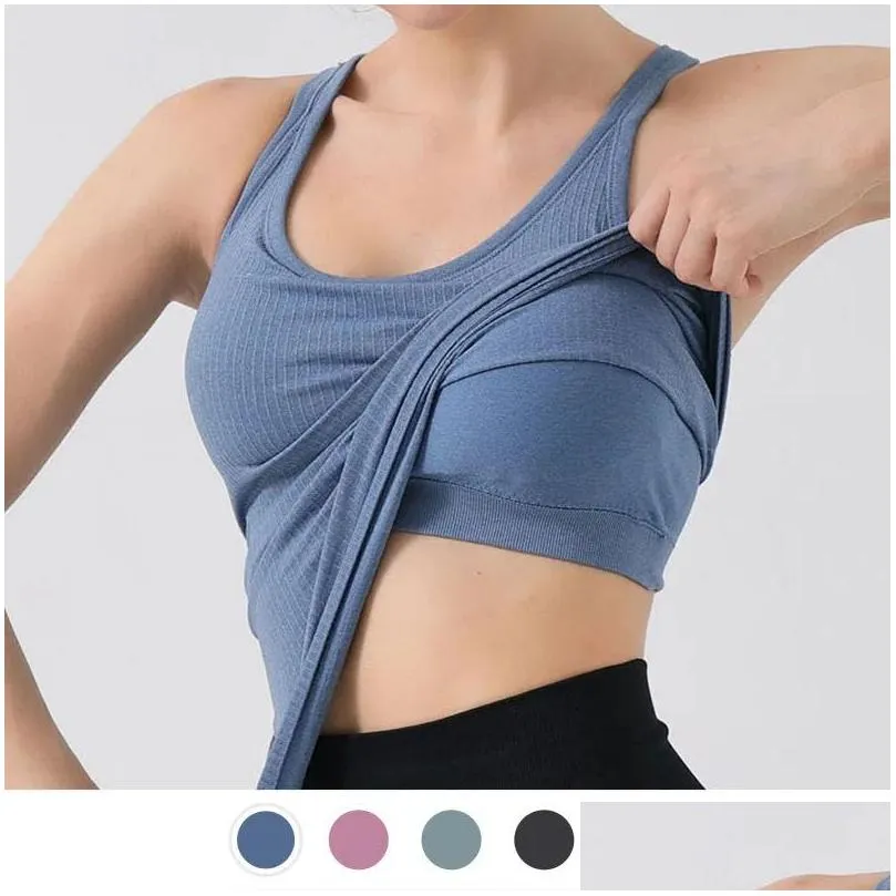 Yoga Outfit Ll Gym Yoga Bra Backless Crop Top Women Crew Neck With Off Shoder Y Tank Tops Fitness Cami Casual Summer Drop Delivery Spo Dhk7N
