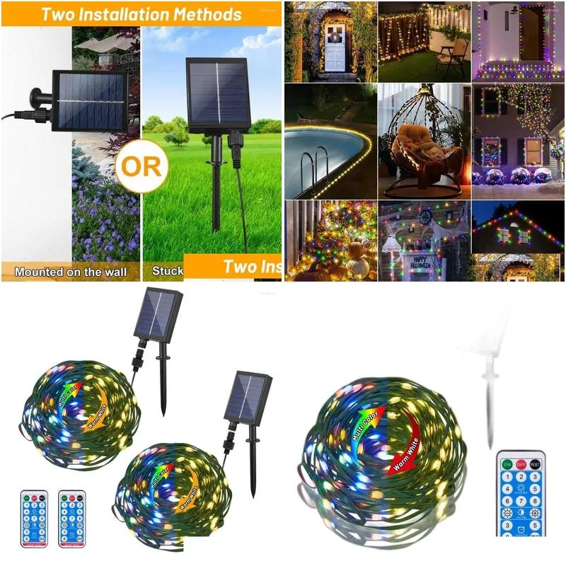 Led Strings Strings 22M 200Led Solar Rgb String Fairy Lights With Remote Waterproof 8 Modes Lamps Outdoor Garden Party Yard Xmas Light Dhxjk