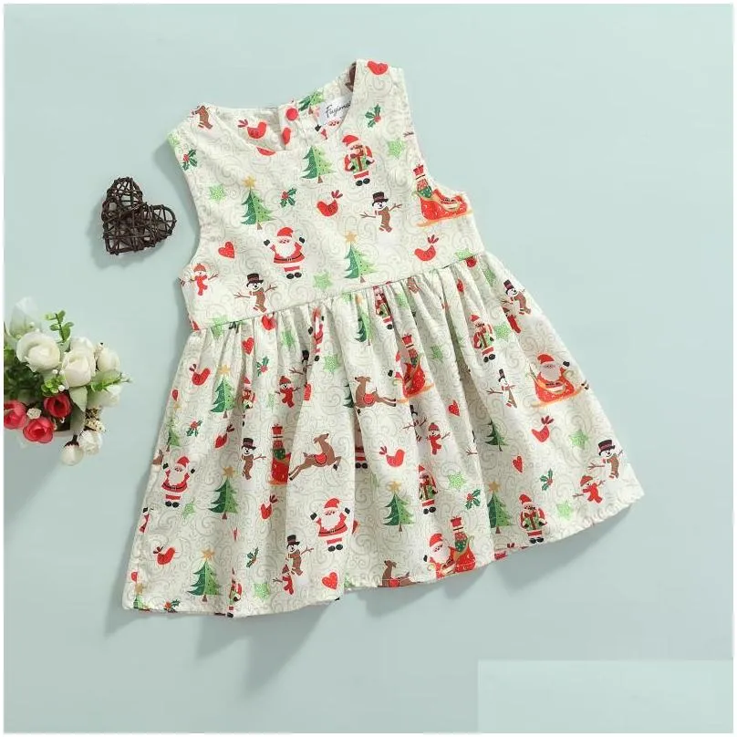 Girl`S Dresses Girls Dresses Pudcoco Christmas Breathable Little Dress Sweet Style Tree Santa Claus Elk Printing Sleeveless Round Coll Dhkbf