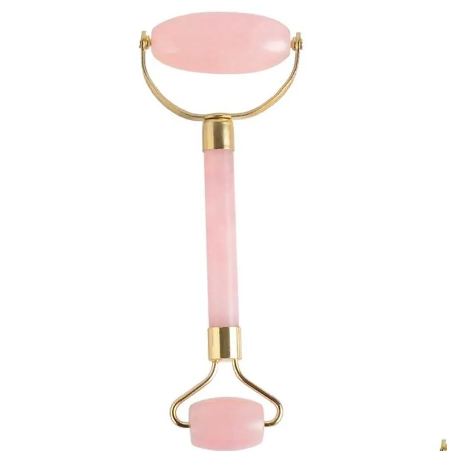Massage Stones & Rocks New Pink Quartz Facial Relaxation Slimming Tool Rose Roller Masr Jade Mas Stone For Face Neck Chin Wholesale Dr Dh9Yj