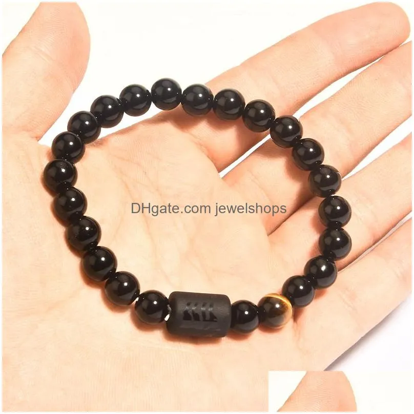 Beaded 12 Zodiac Sign Beaded Strands Bracelets For Men Natural Stone Beads Chain Wrap Bangle Women Fashion Birthday Party Jewelry Gif Dhomv