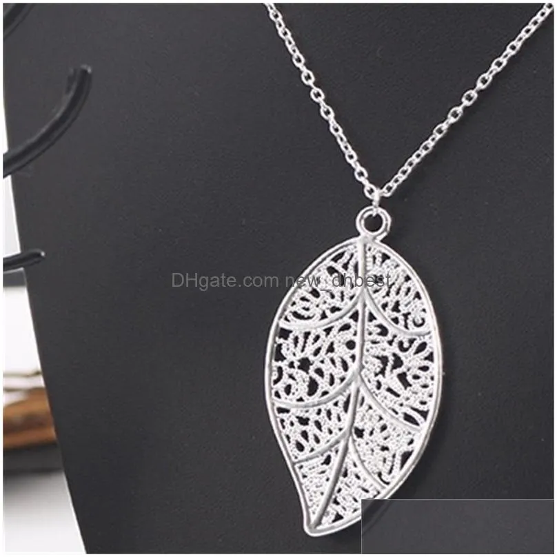 Earrings & Necklace Fashion Jewelry 925 Sier Earrings Necklace Set Hollowed-Out Leaf Pendant For Women Wedding Sets Drop Delivery Jew Dhi3S