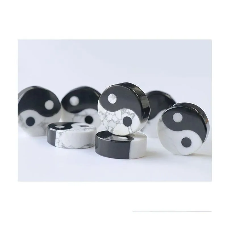 Stone Natural Stone Obsidian Howlite White And Black Tai Chi Yin Yang Gossip Charm Bagua Logo Handle Piece Decorative Trinket Drop De Dhkau