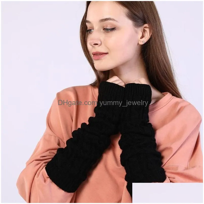 Fingerless Gloves Winter Half Finger Gloves Long Twist Knitted Arm Warmer Fingerless Cuff Sleeve Armband Mittens For Women Fashion Dro Dhimg