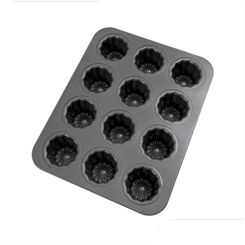 Candles Carbon Steel 12 Cavity Non-Stick Cannele Bordelais Fluted Mod Pudding Mold Cupcake Muffin Baking Pan Kitchen Drop Delivery Dht1C