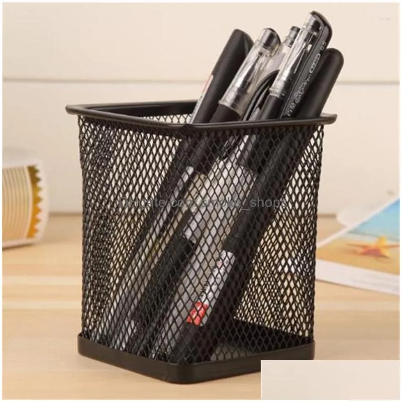 Storage Bags Pencil Holder Office Desk Metal Mesh Square Pen Pot Cup Case Container Organiser Durable Students Drop Delivery Home Ga Dh4Wl