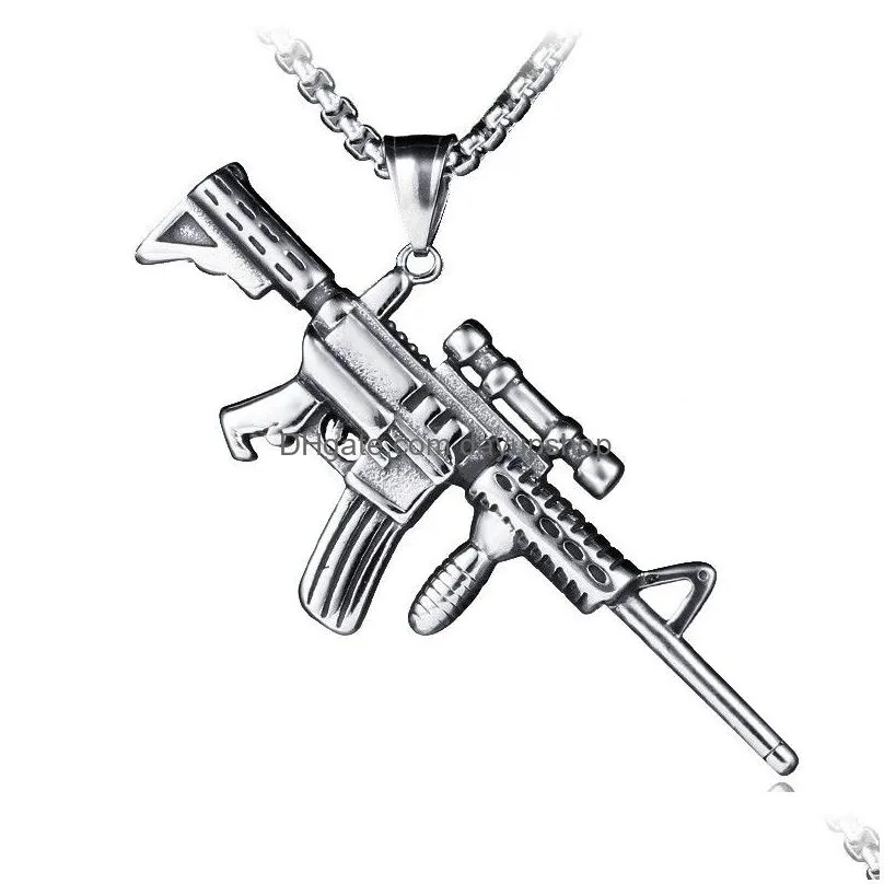 Pendant Necklaces Update Stainless Steel Hine Gun Necklace Ancient Sier Pendant Chains Hip Hop Necklaces Fashion Jewelry For Women Men Dhvkh