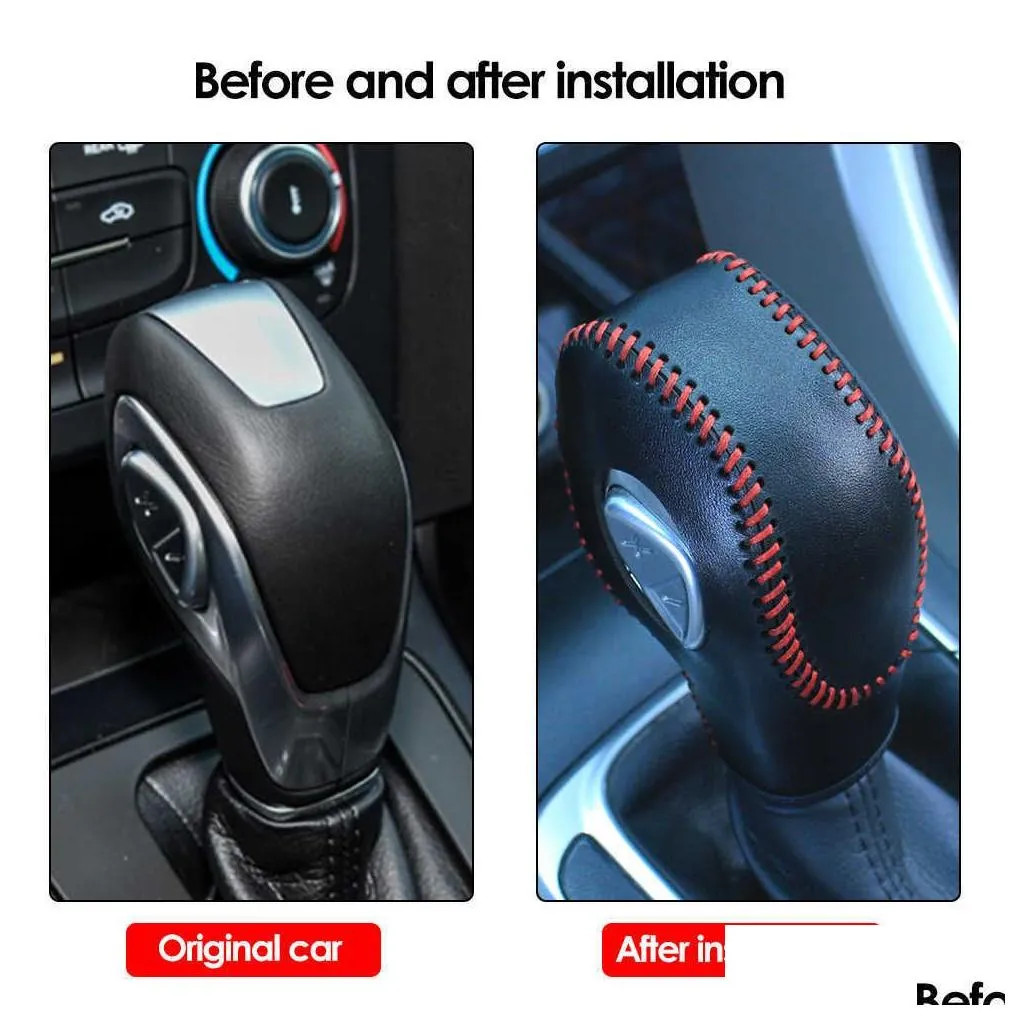 Other Interior Accessories New Car Pu Leather Carbon Fiber Gear Shift Knob Er For Ford Ecosport Escape Fusion C-Max Energi Wagon Fiest Dhwxg