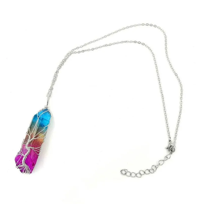 Pendant Necklaces Jln Vintage Style Pendant Natural Crystal Rainbow Color Antique Wire Wrapped Quartz Hexagon Prism Amet Charm With Dr Dhkv0