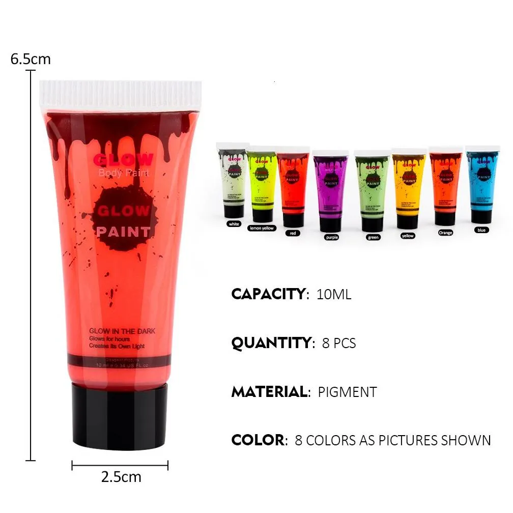 body paint 8pcs set 10ml face body escent paint pigments uv color makeup halloween make up cosplay glow in the dark bulk 230801