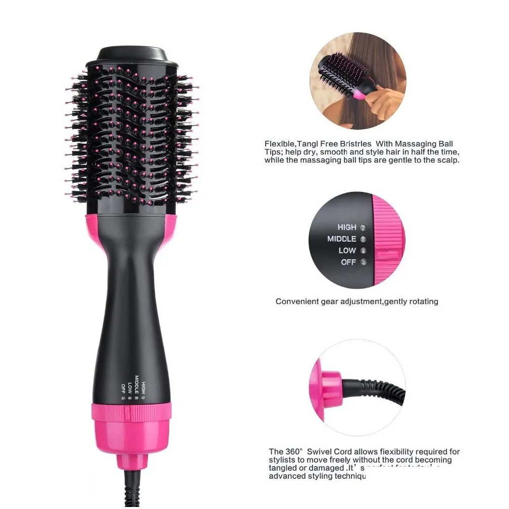 Hair Brushes One Step Hair Dryer Volumizer 3 In 1 Brush Blow Styler For Rotating Straightening Curling Negative Ion Ceramic Drop Deliv Dhfmv