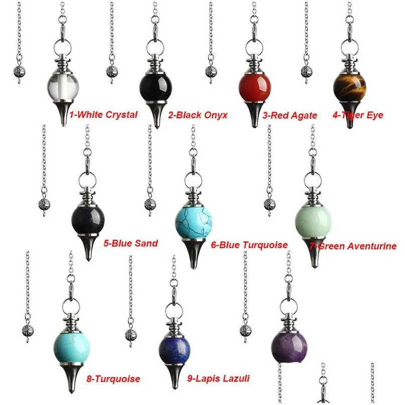 Pendant Necklaces Jln Dowsing Pendum Nce Reiki Natural Stone Crystal Red Agates Circar Cone Charm Pendant For Men Women Divination Med Dhsjq