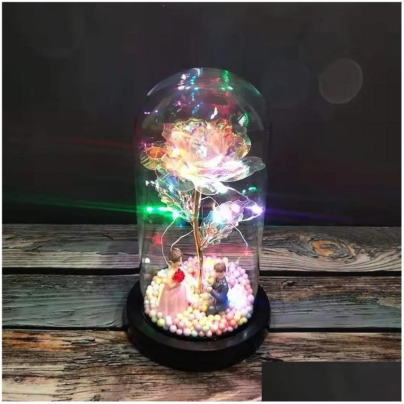 Decorative Flowers & Wreaths Led Enchanted Rose Light Silked Artificial Eternal Flower In Glass Dome Lamp Decors Christmas Valentine R Dhvrq