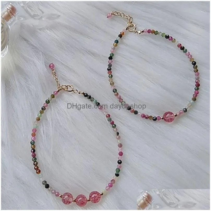 Chain Crystal Stberry Stone Bracelet Fashion Jewelry Colorf Tourmaline Quartz Bracelets Women Gift Drop Delivery Jewelry Bracelets Dhden