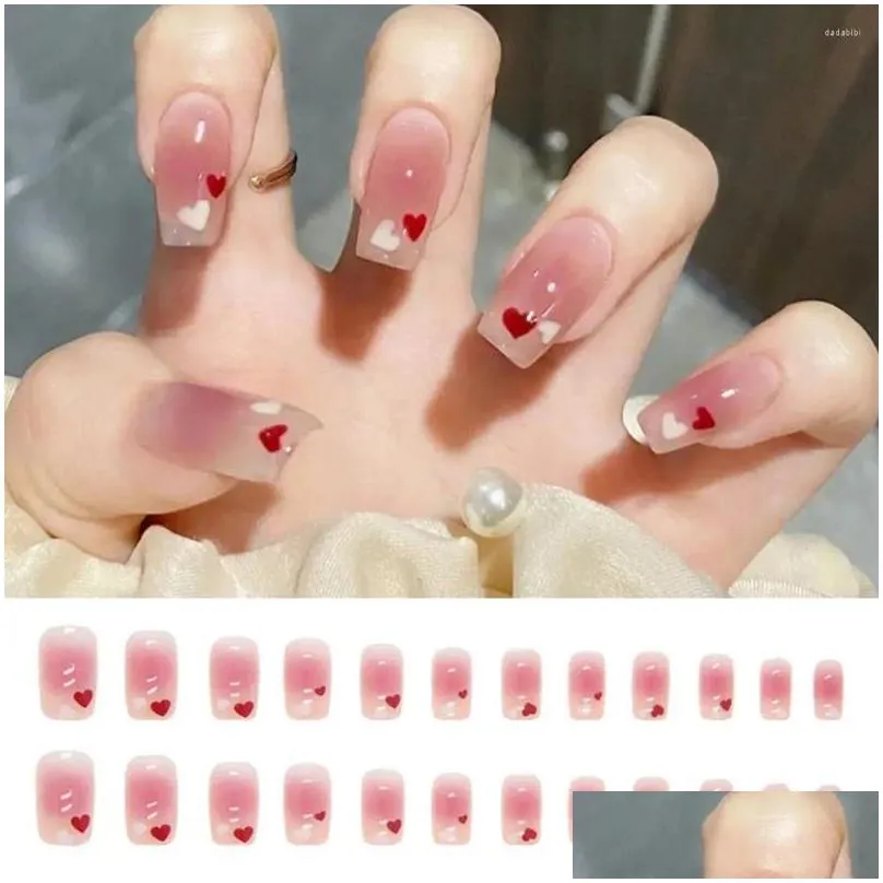 False Nails 24Pcs Diy Semi Cured Gel Nail Stickers Long-Lasting Solid Color Strips Slider Sticker Fl Er Decal Manicure Drop Delivery Dhblj