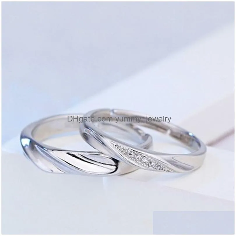 Band Rings Open Adjustable Band Rings Engagement Wedding Sier Diamond Couple Ring For Women Men Fashion Jewelry Will And Drop Deliver Dhjur