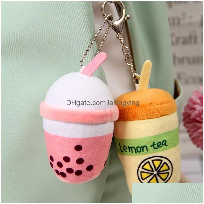 10cm cute fruit bubble tea keychain soft plush toy pendant stuffed boba doll kawaii backpack bag decor birthday gifts for girls kids