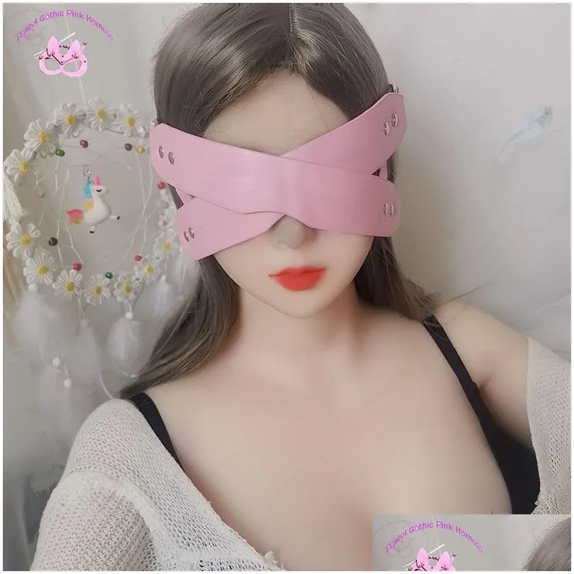 Sleep Masks Y Eye Mask Blindfold For Women Pu Leather Pink Red Black Halloween Masquerade Blinder Ribbon Cosplay Accessories New Cx220 Dhczc