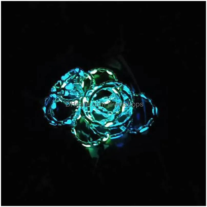 Band Rings Fashion Fluorescent Open Ring For Women 3 Colors Glow In The Dark Luminous Heart Cute Female Trendy Party Jewelry Gift Dro Dhnkv