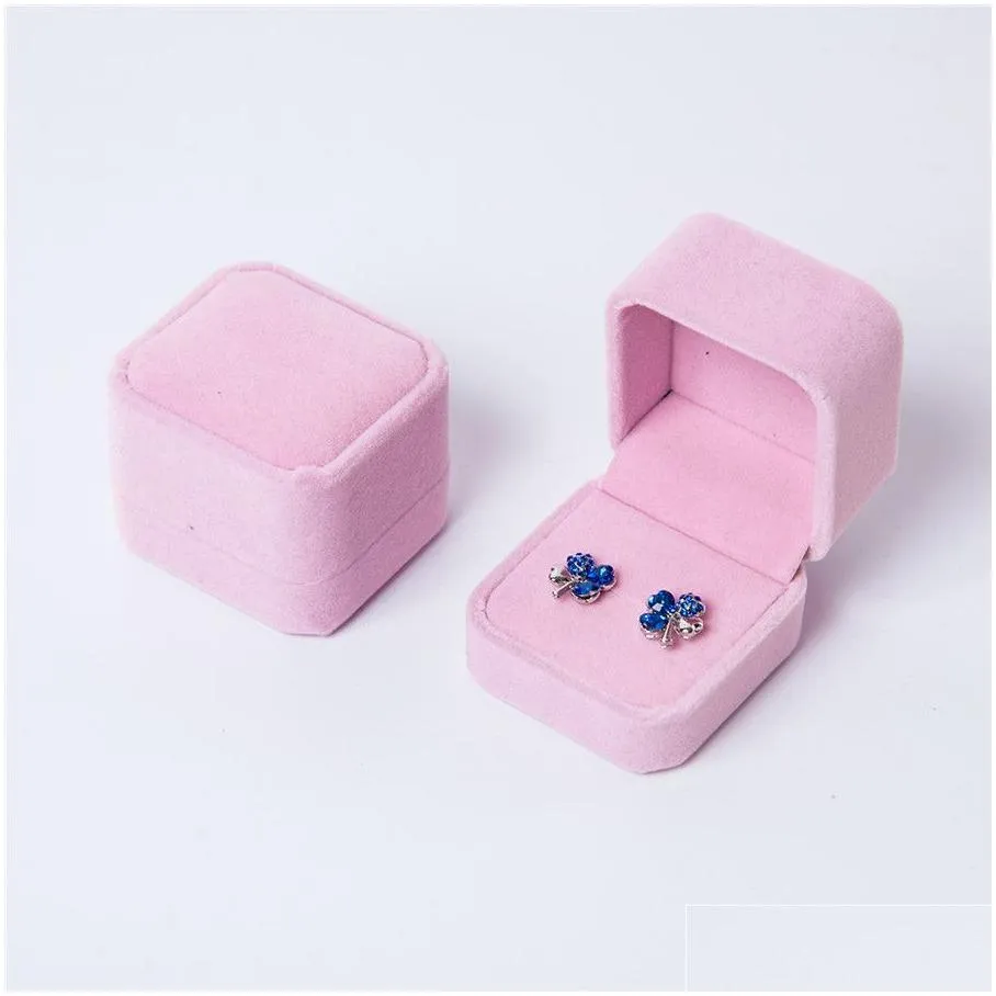 Jewelry Boxes Veet Jewelry Gift Boxes Square Design Rings Display Show Case Weddings Party Couple Packaging Box For Ring Earrings Drop Dhf6Q