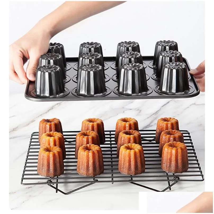 Candles Carbon Steel 12 Cavity Non-Stick Cannele Bordelais Fluted Mod Pudding Mold Cupcake Muffin Baking Pan Kitchen Drop Delivery Dht1C