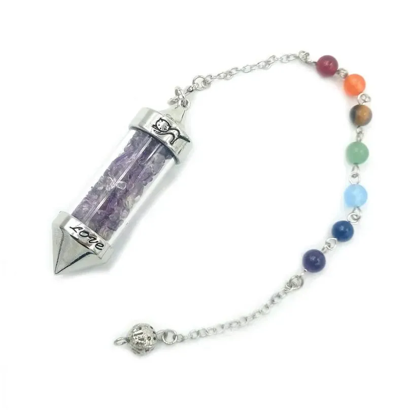 Pendant Necklaces Jln Gravel Stone Wish Bottle Pendum Natrual Quartz Peridot Garnet Lapis Chip Charm Pendant With Seven Chakra Chain F Dhfhw