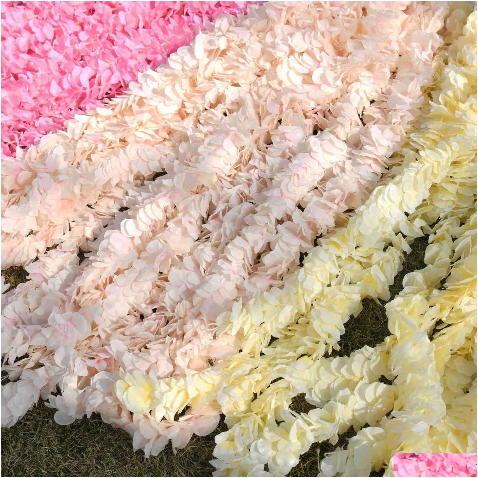 Decorative Flowers & Wreaths 20Pcs 1M/2M Wisteria Garland Artificial Silk Flower Vine For Home Wedding Garden Decoration Rattan Hangin Dhiu2