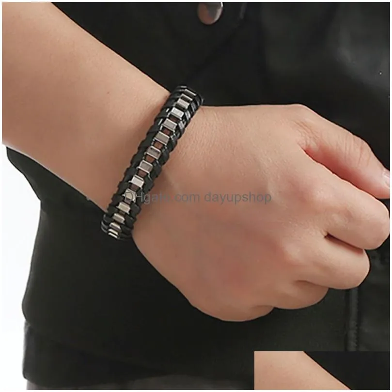 Chain Stainless Steel Bracelet For Men Leather Magnetic Buckle Bracelets Hiphop Fashion Jewelry Drop Delivery Jewelry Bracelets Dhxud