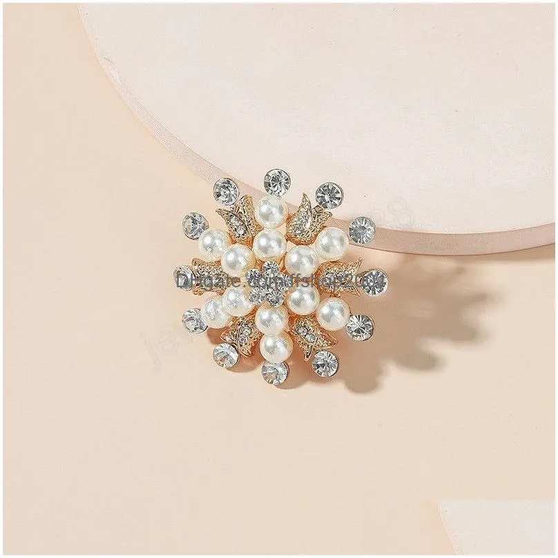 elegant snowflake multi pearl ring for women lady shiny crystal rose flower ring korean wedding temperament party jewelry