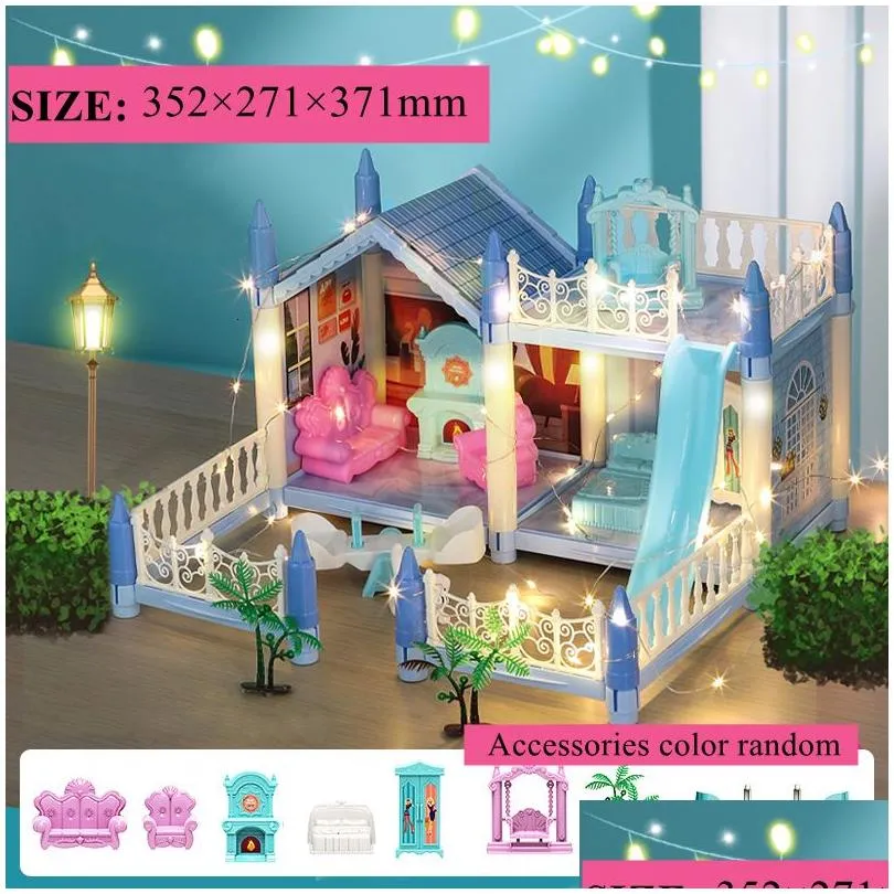 Doll House Accessories Houses 3D Assembled Diy Miniatures Dollhouse Villa Princess Castle With Led Light Girl Birthday Gift Toy Drop Dhcek