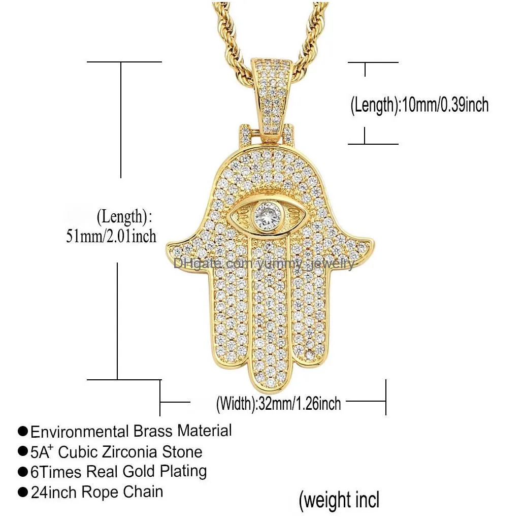 Other Jewelry Sets Cubic Zirconia Fatima Eye Hand Necklace Jewelry Set Bling Diamond Hip Hop 18K Gold Pendant Necklaces Women Men Sta Dhvpt