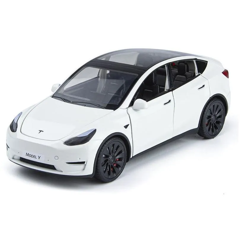 Diecast Model Cars Diecast Model 1 24 Scale Tesla Y Roadster Alloy Car Metal Vehicle Toy Models Collection Simation Sound Light For Ki Dhxur