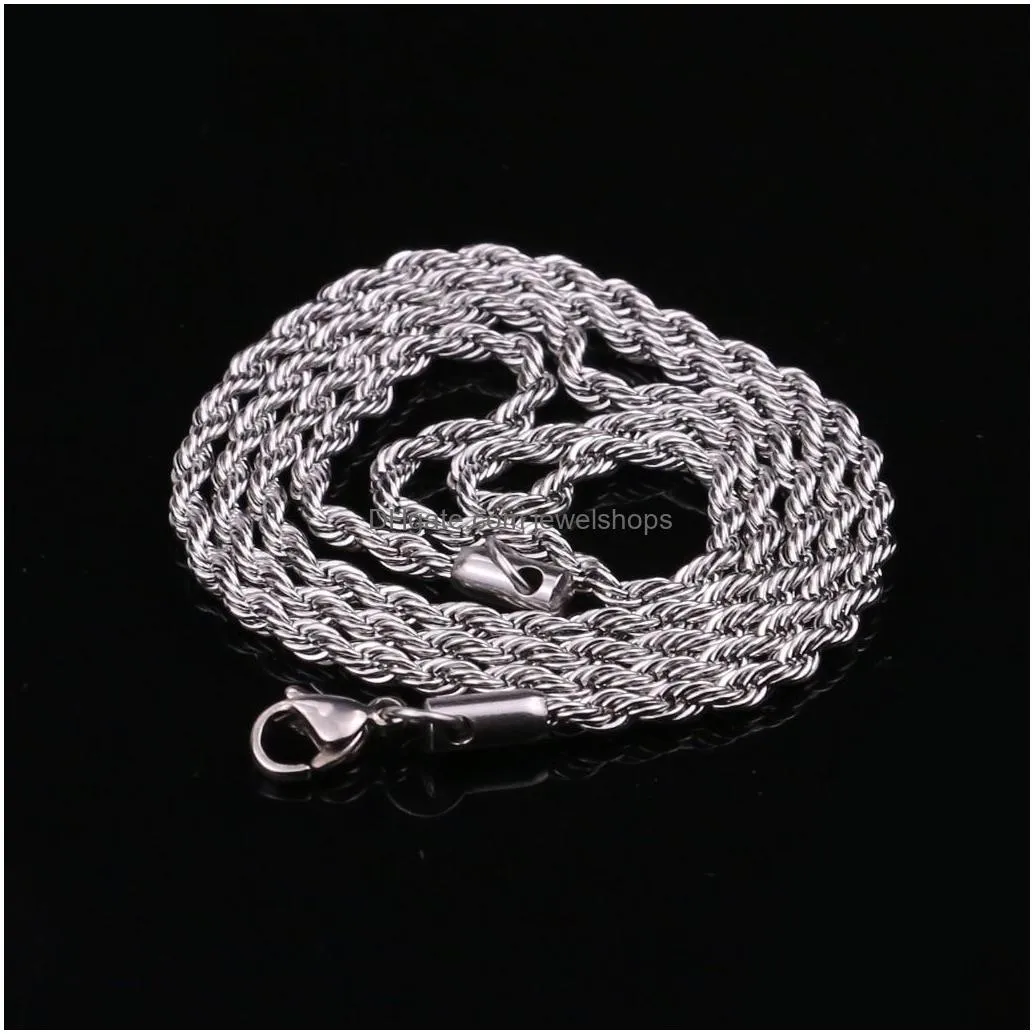 Chains 5-7Mm Stainless Steel Twisted Rope Gold Chain Necklaces For Men Women Hip Hop Titanium Thick Choker Fashion Party Jewelry Gift Dhqb3