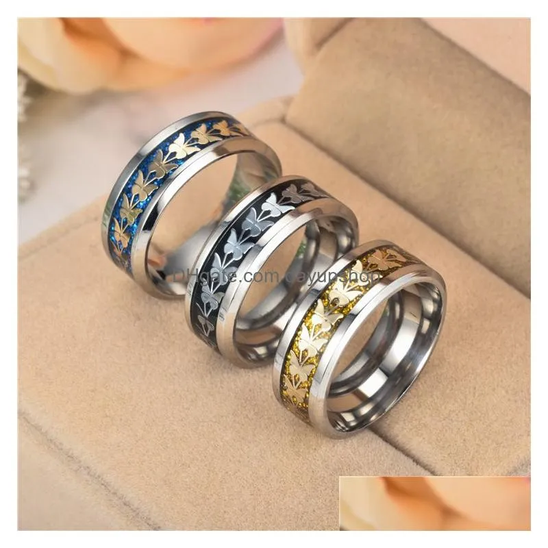 Band Rings Update Stainless Steel Butterfly Ring Band Gold Sequin Engagement Wedding Rings Fashion Jewelry For Women Men Drop Deliver Dhndj