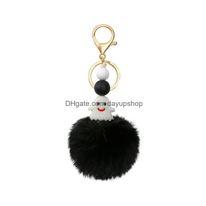 Key Rings Fur Ball P Hangers Keychain Fluffy Ghost Halloween Bag Pendant Keyring Holder Hangs Fashion Drop Delivery Jewelry Dhw7K