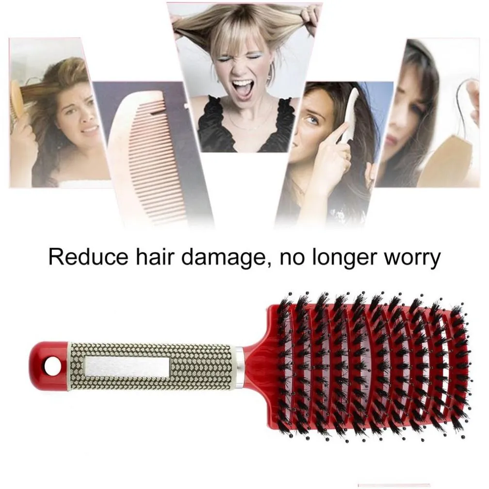 Hair Brushes Pro Hair Scalp Mas Comb Hairbrush Bristle Nylon Women Wet Curly De Brush For Salon Hairdressing Styling Drop Delivery Hai Dhhkw