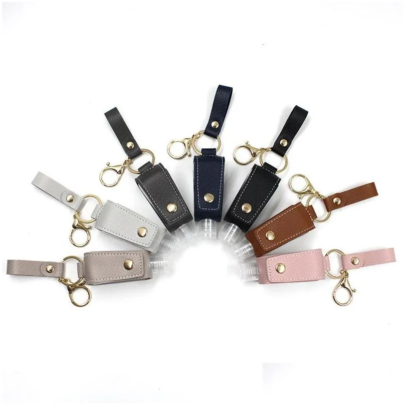 Other Housekeeping & Organization Hand Soap Pu Leather 30Ml Sanitizer Case Key Chain Cleaning Supplies T-Shaped Pendant Portable Disin Dh6Py