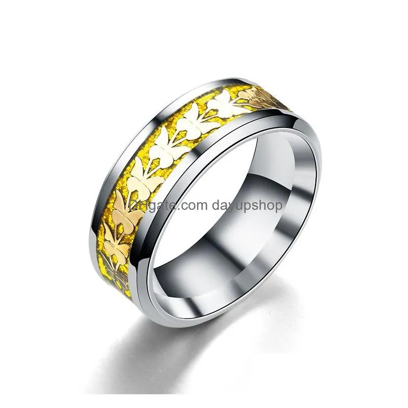 Band Rings Update Stainless Steel Butterfly Ring Band Gold Sequin Engagement Wedding Rings Fashion Jewelry For Women Men Drop Deliver Dhndj