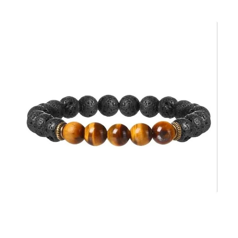 Beaded Jln Lava Rock Bracelet Yoga Energy Stone 8Mm Lapislazi Ojo De Tigre Power Beads For Man Jewelry Drop Delivery Jewelry Bracelet Dhqc9