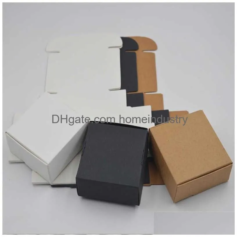 Gift Wrap Small Kraft Paper Box Brown Cardboard Handmade Soap White Craft Gift Black Packaging Jewelry 210724 Drop Delivery Home Garde Dh63U