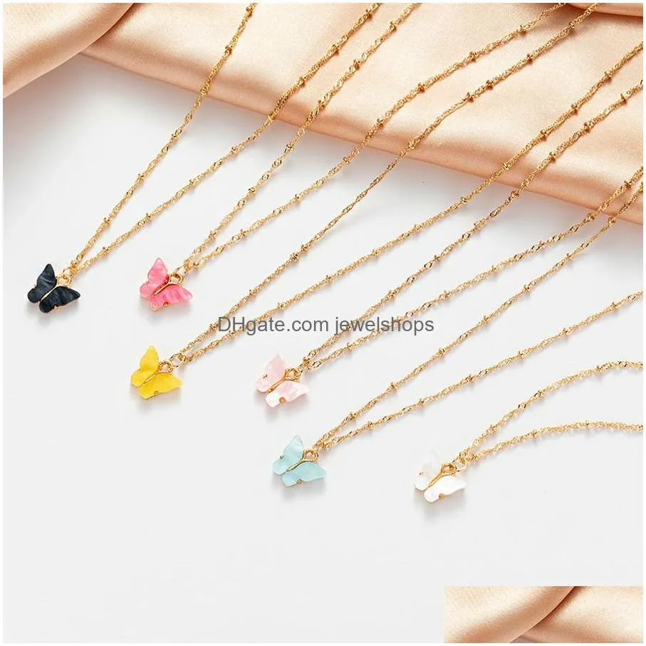 Pendant Necklaces Romantic Cute Acrylic Butterfly Pendant Necklaces For Women Korean Animal Charm Chains Fashion Girls Jewelry Gift Dr Dheba